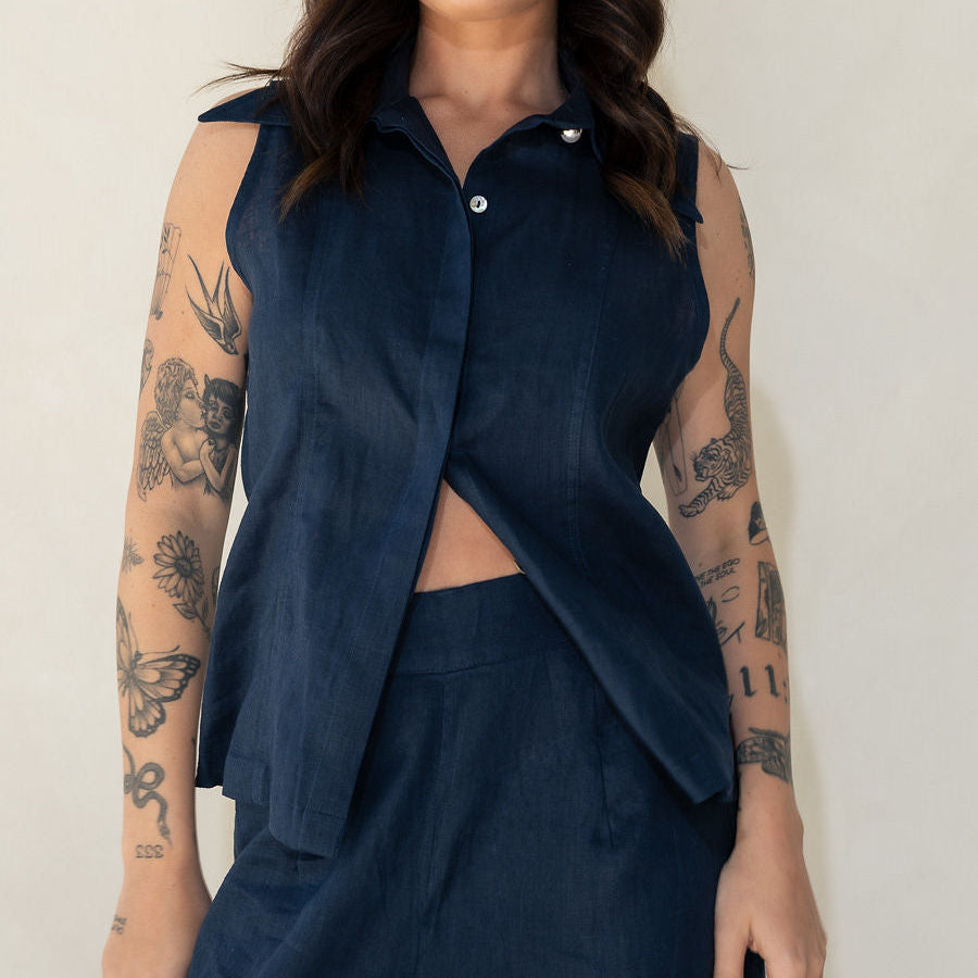 Teneriffe Sleeveless Shirt - Ink Blue