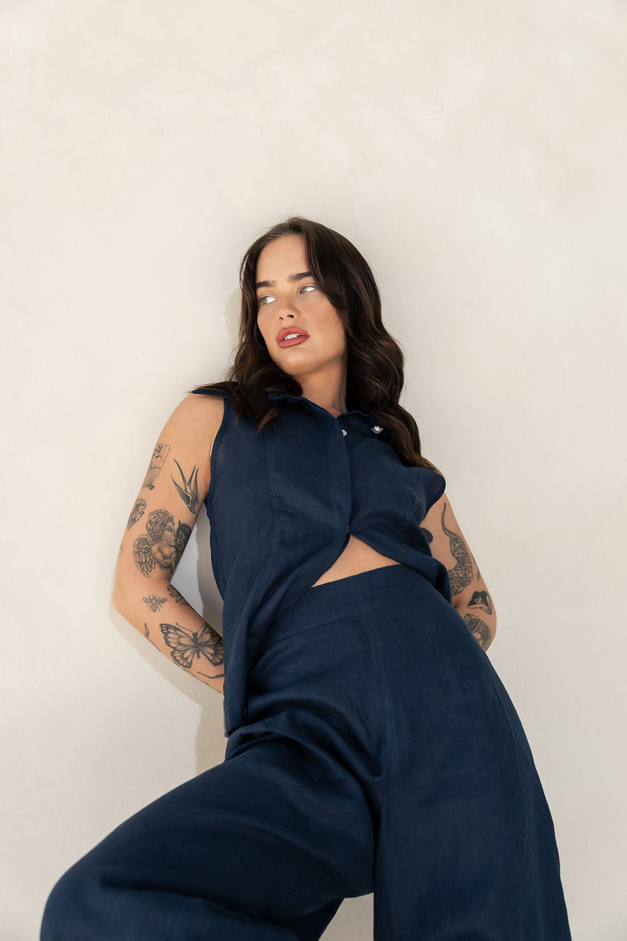 Carlie Wide Leg Pant - Navy