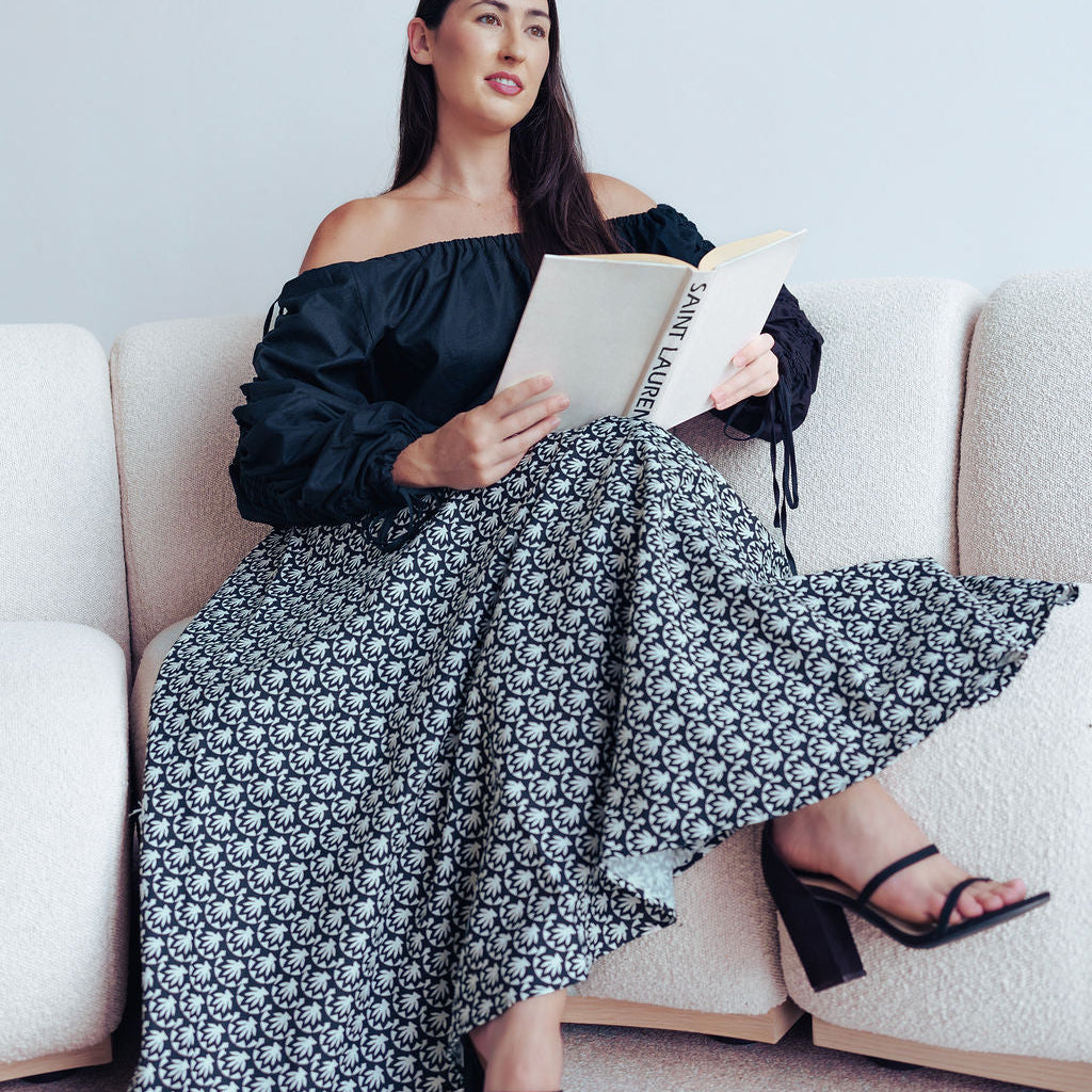 Lara Skirt - Black White Pandanus print