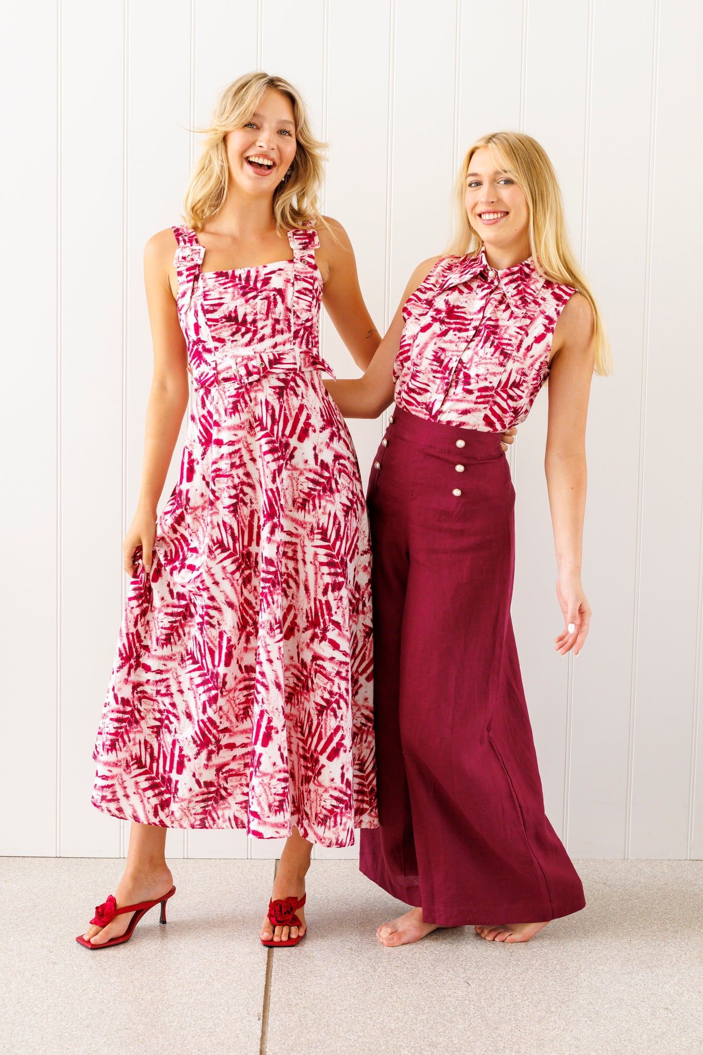 Teneriffe Sleeveless Shirt - Pink Cordyline print