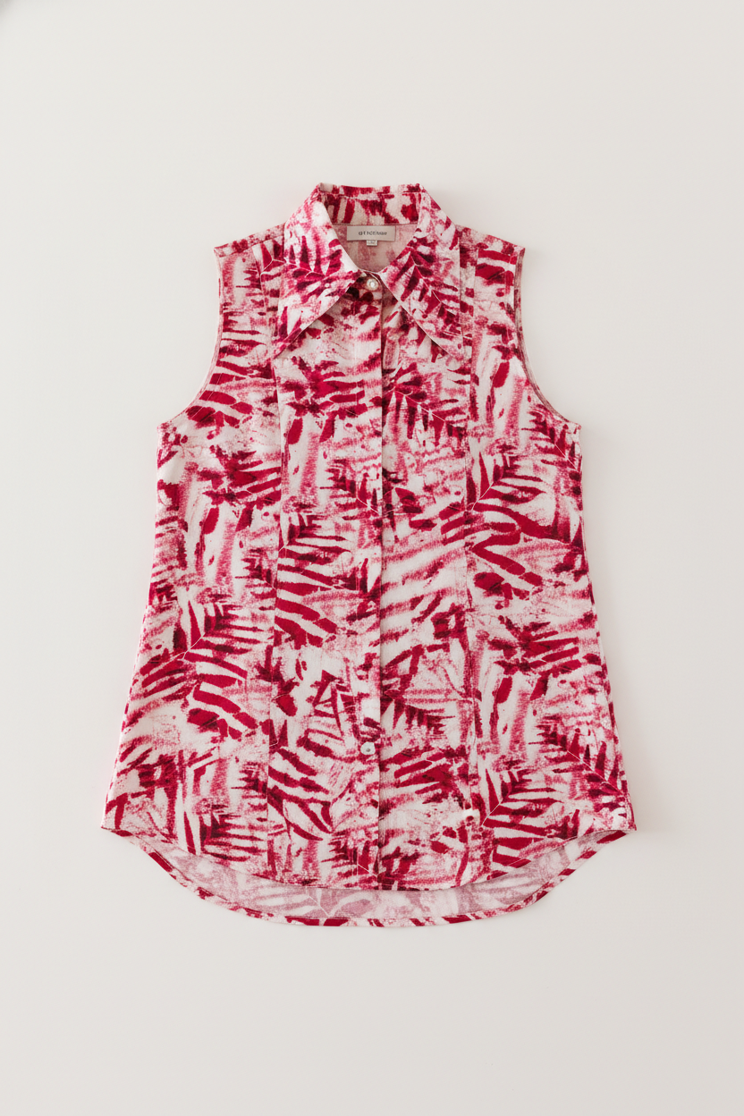 Teneriffe Sleeveless Shirt - Pink Cordyline print