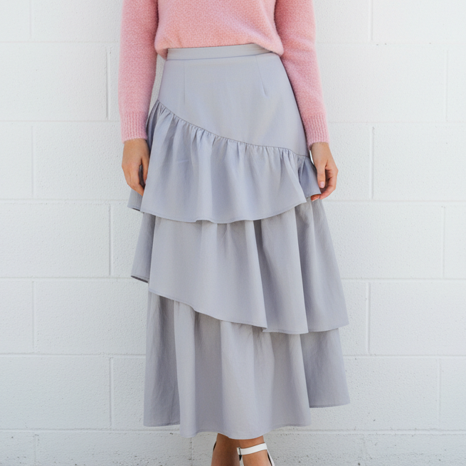 Joanie Tiered Maxi Skirt - Dusk Grey