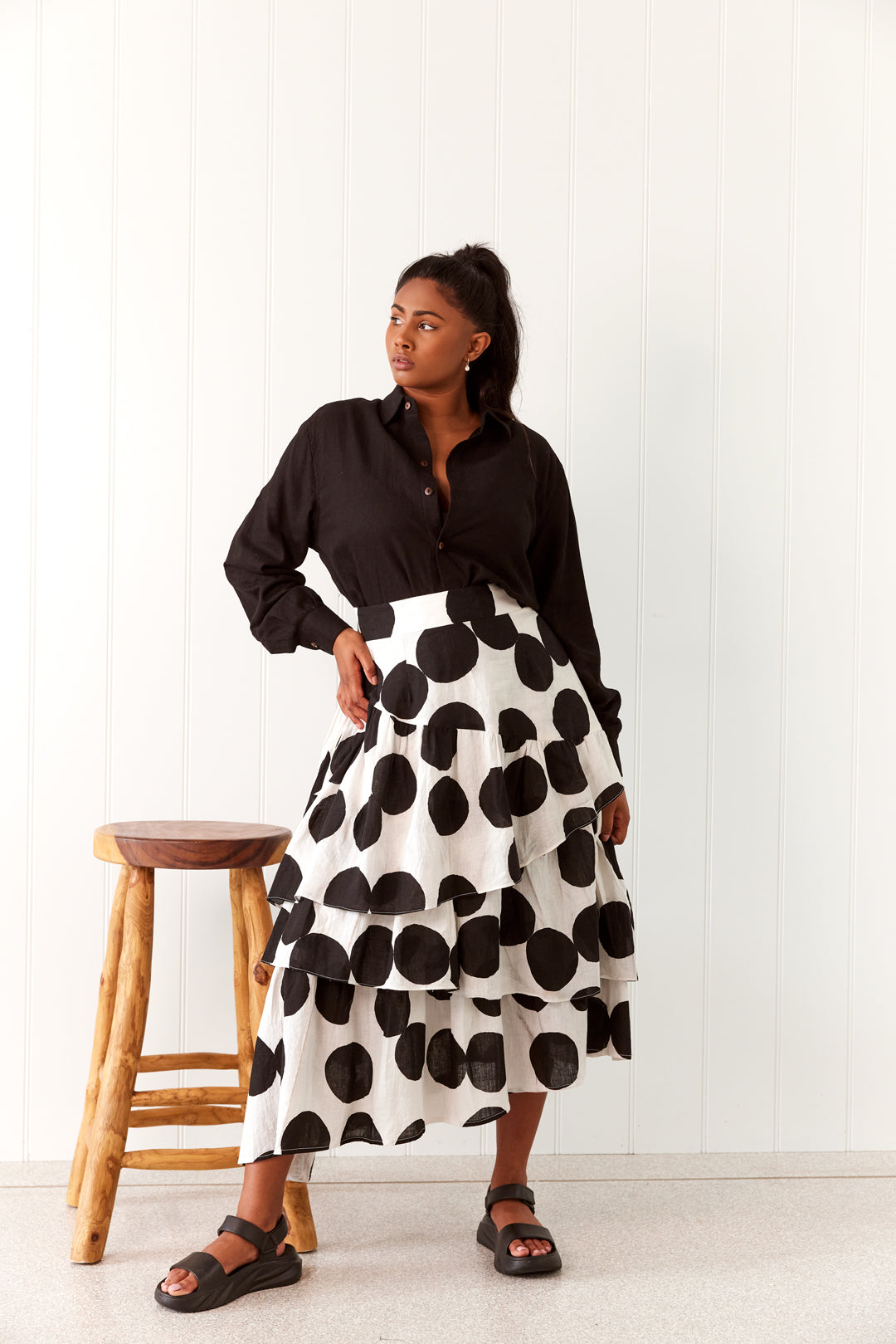 Joanie Tiered Maxi Skirt - Polka Dot