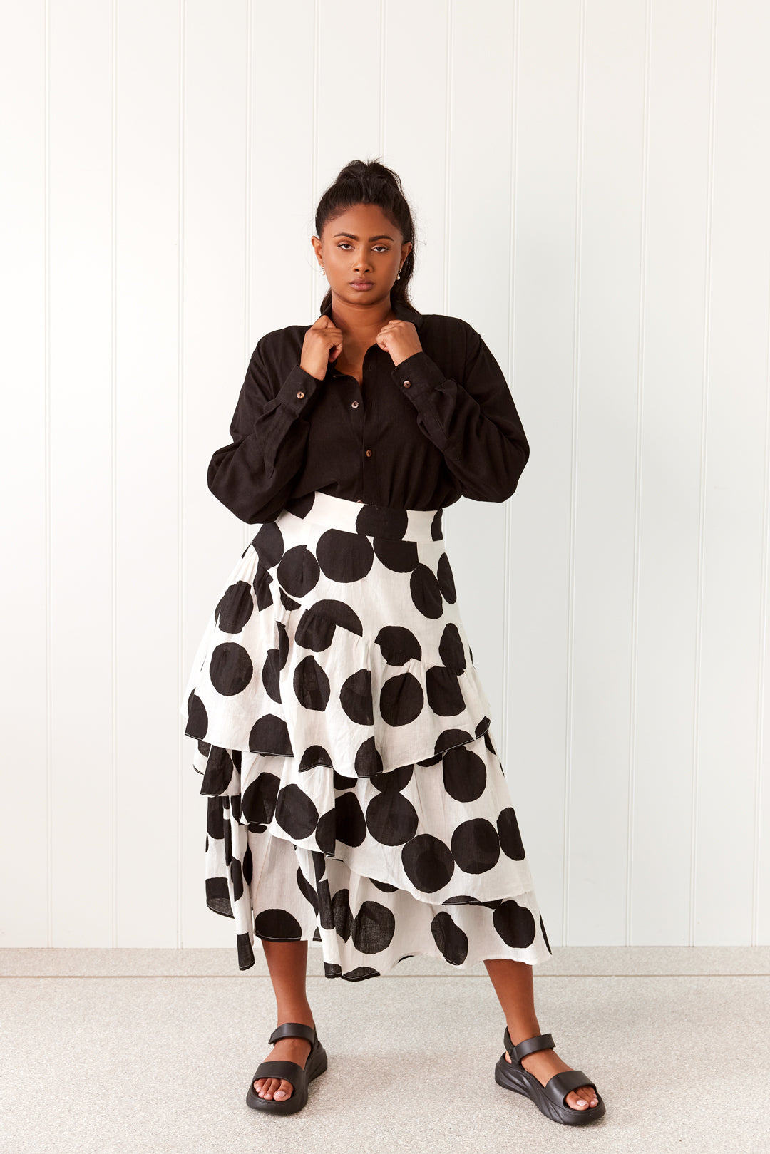 Joanie Tiered Maxi Skirt - Polka Dot