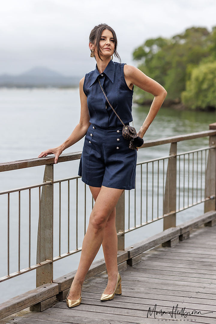 Emmy High Waisted Short - Navy Blue