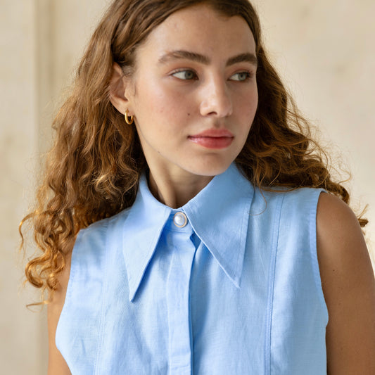 Teneriffe Sleeveless Shirt - Baby Blue