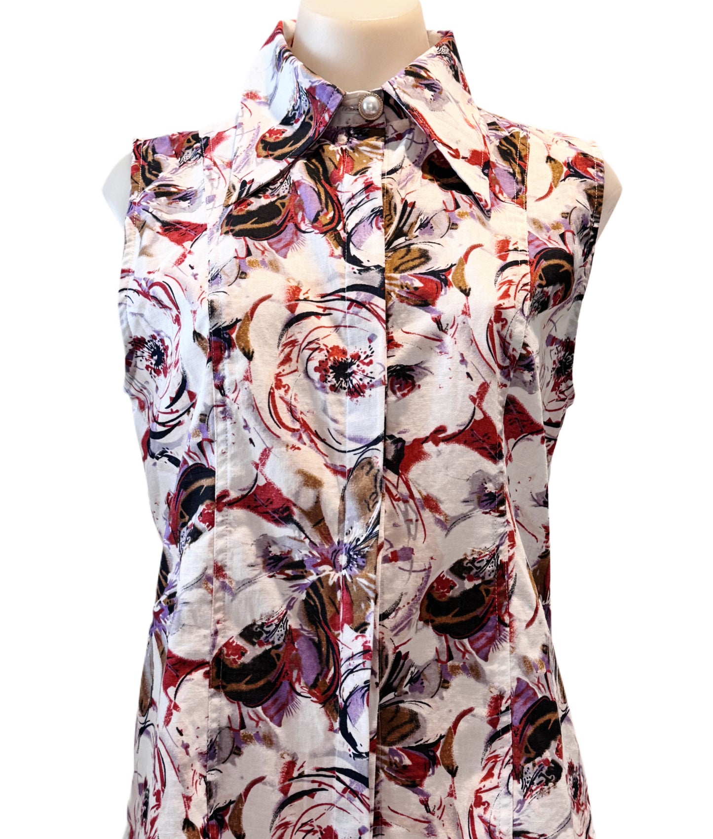 Teneriffe Sleeveless Shirt - Tea Tree Print