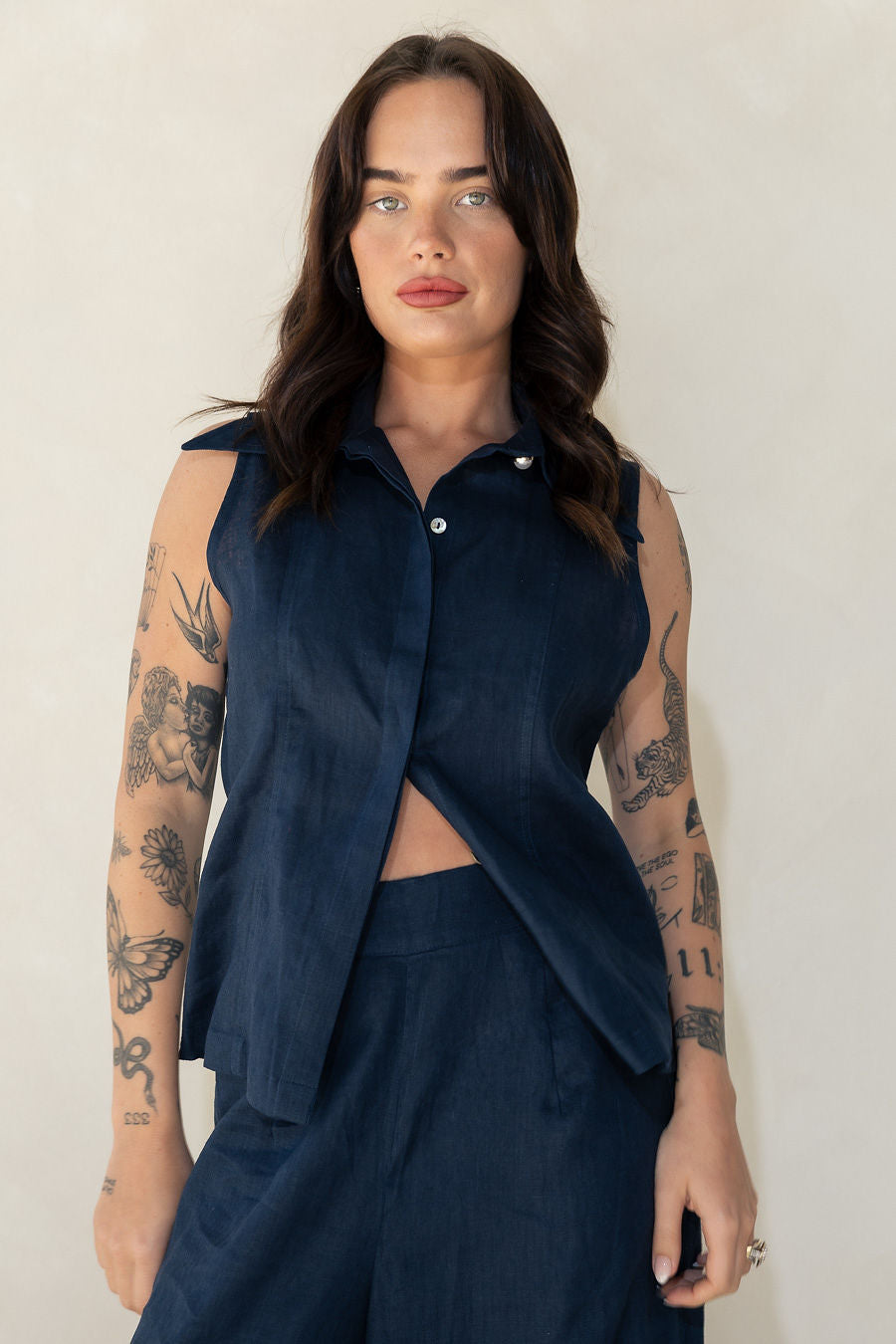 Teneriffe Sleeveless Shirt - Ink Blue