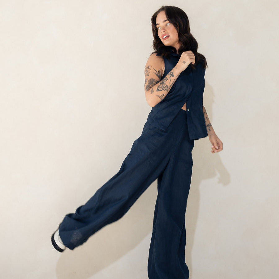 Carlie Wide Leg Pant - Navy