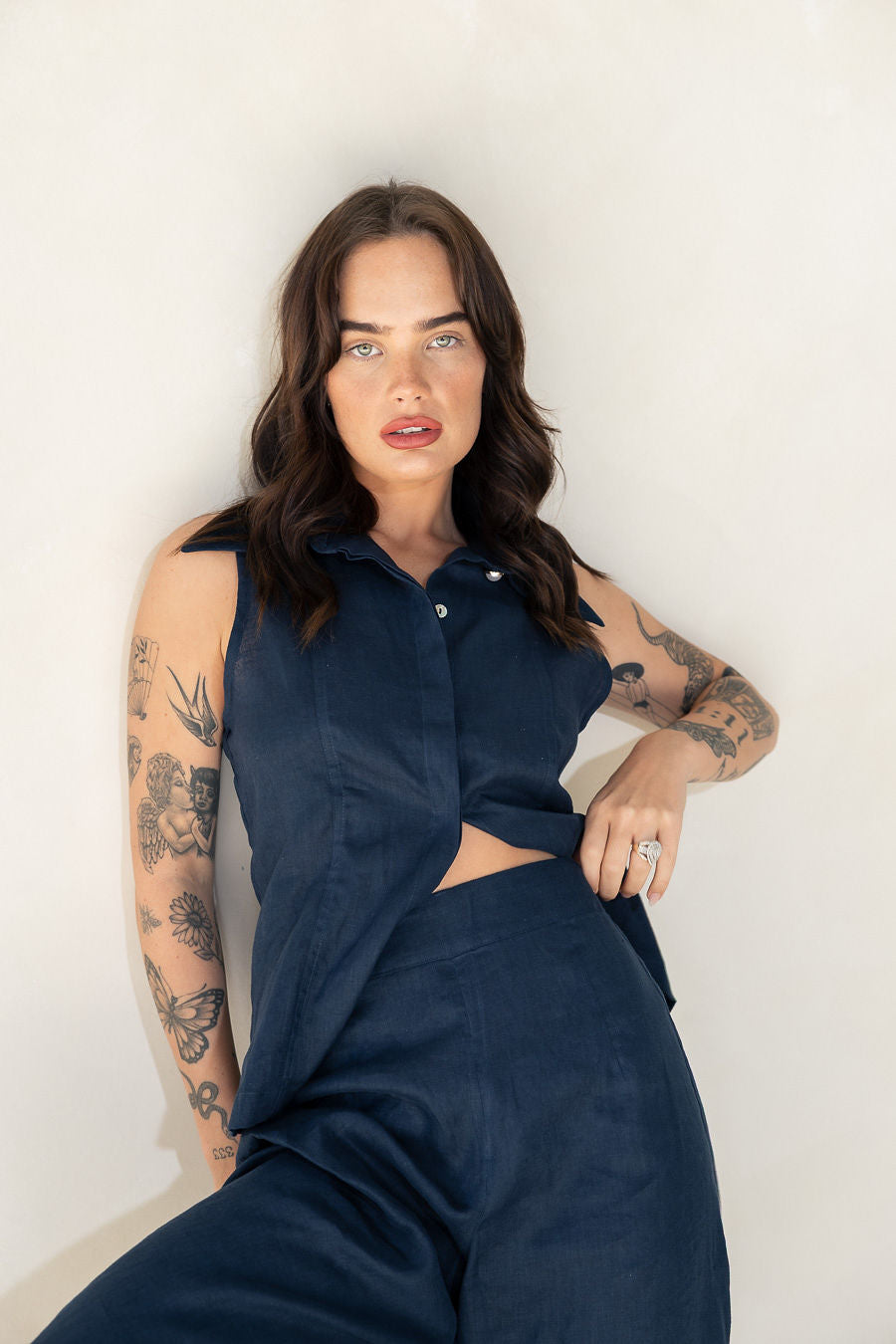 Teneriffe Sleeveless Shirt - Ink Blue