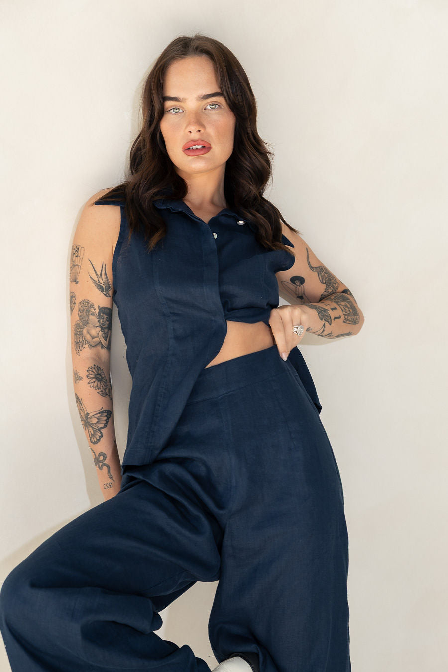 Teneriffe Sleeveless Shirt - Ink Blue