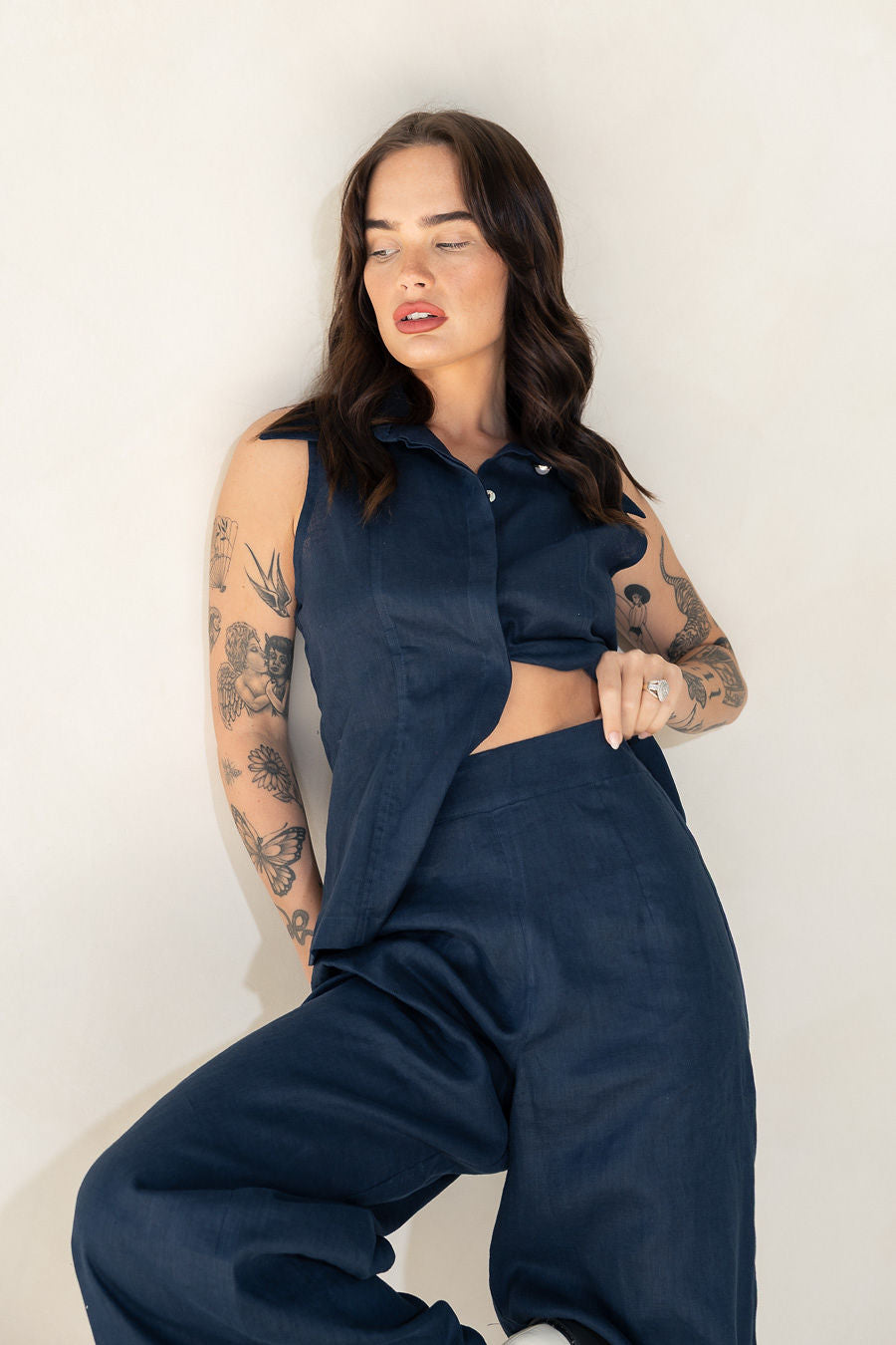 Teneriffe Sleeveless Shirt - Ink Blue