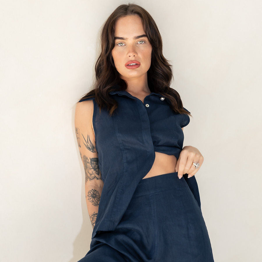 Carlie Wide Leg Pant - Navy