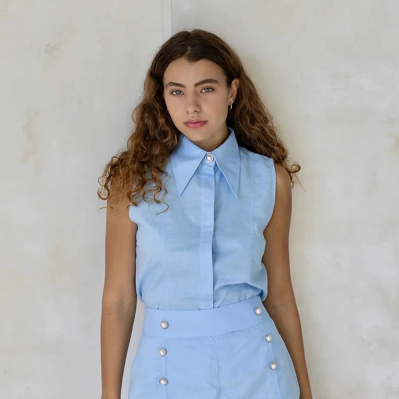 Teneriffe Sleeveless Shirt - Be My Baby Blue