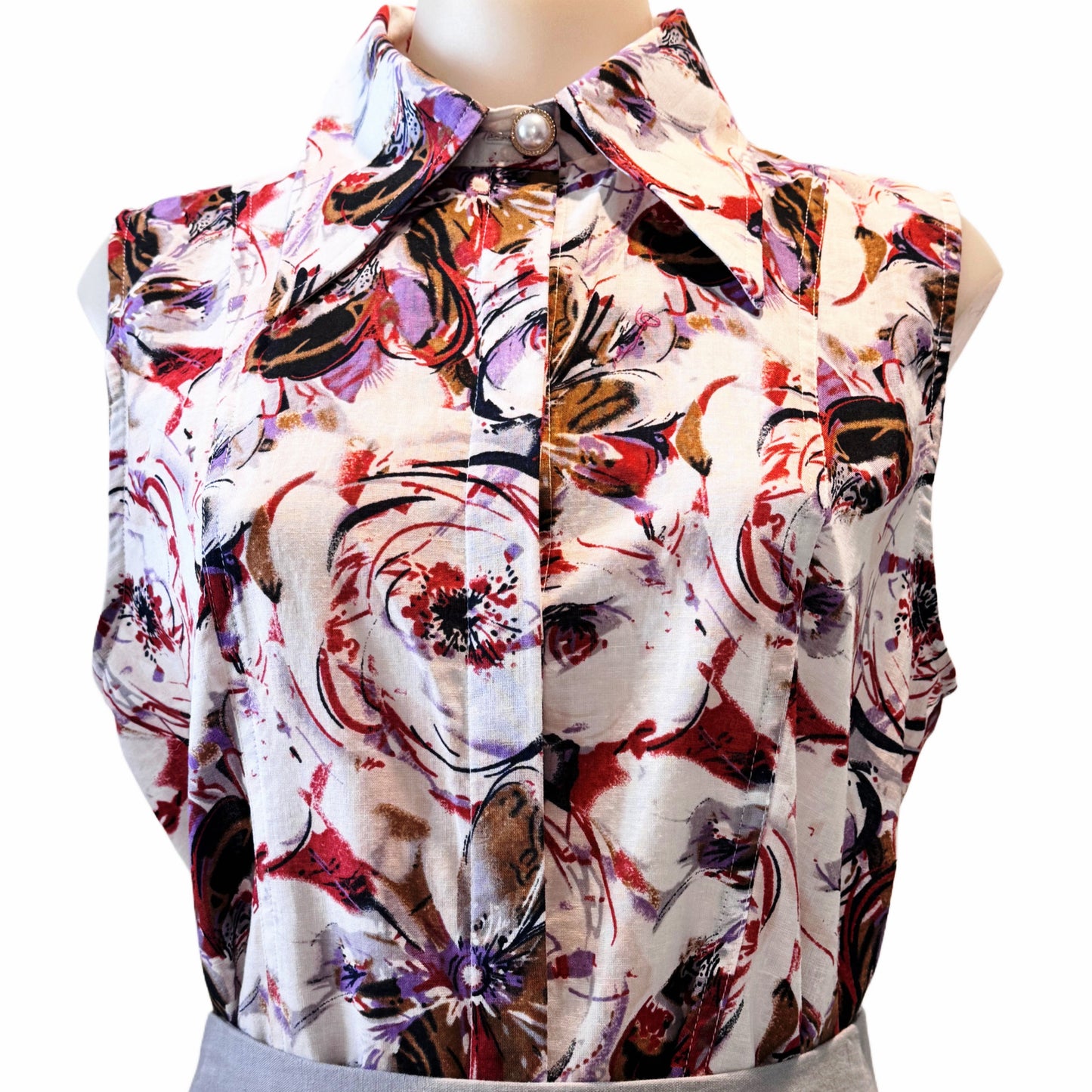 Teneriffe Sleeveless Shirt - Tea Tree Print