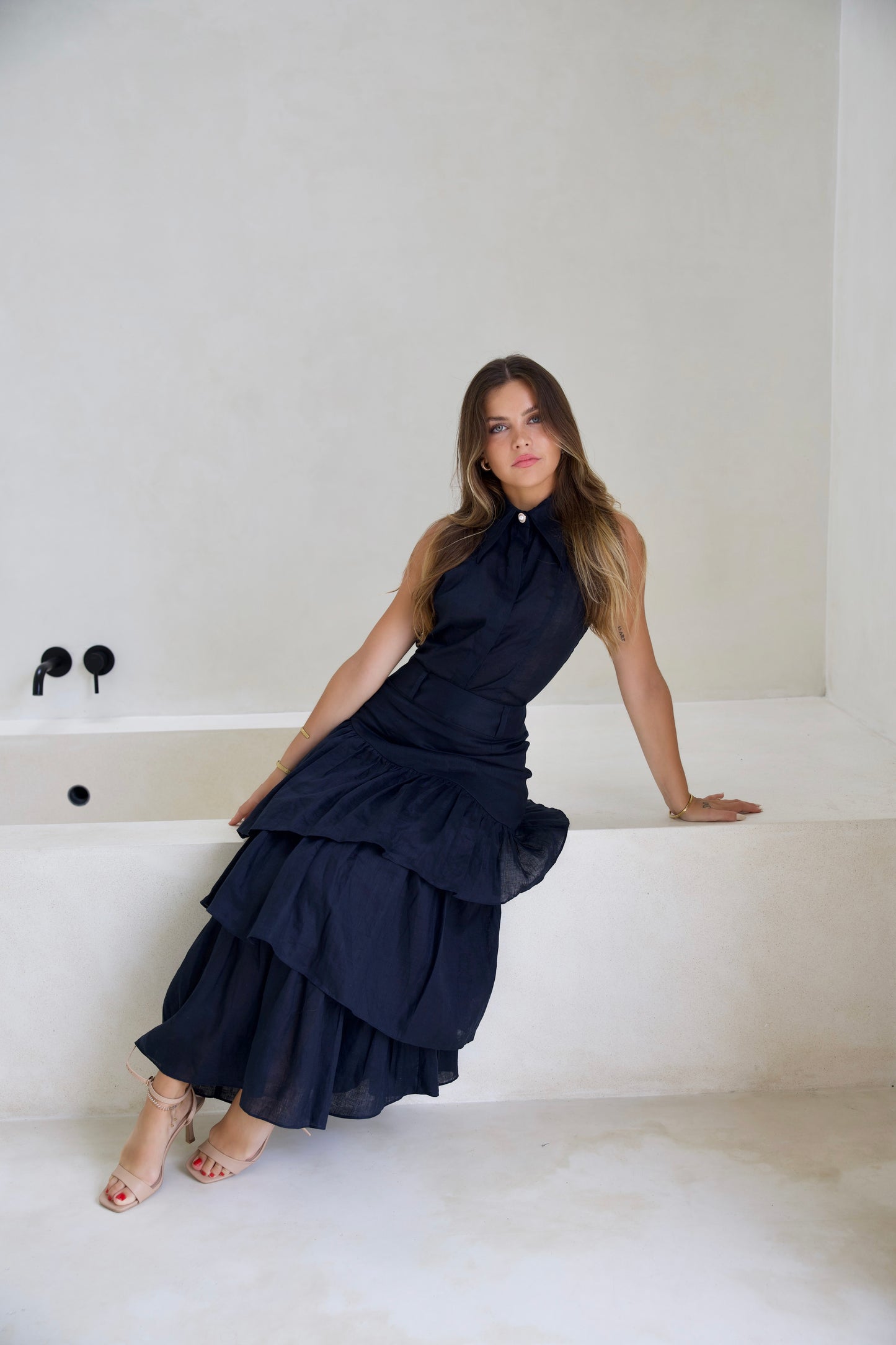 Joanie Tiered Maxi Skirt - Ink Navy Blue