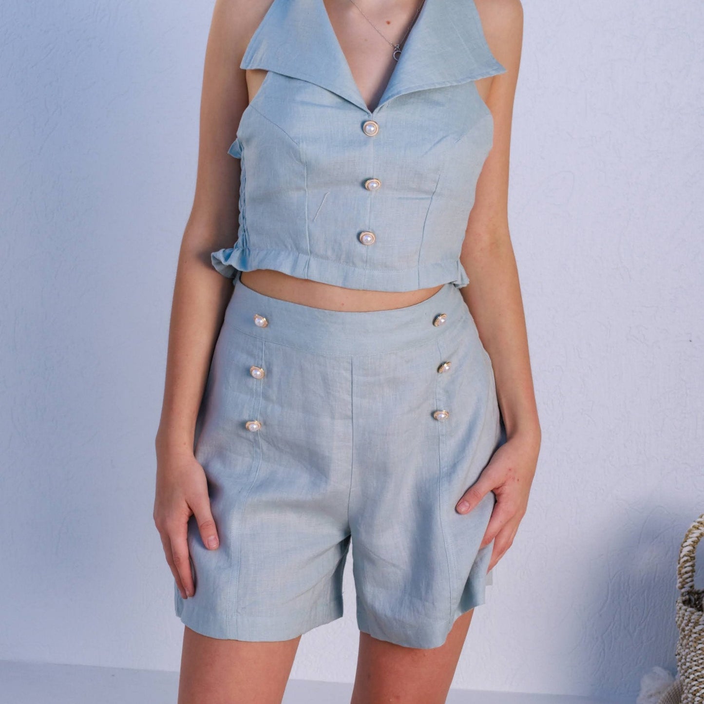 Emmy High Waisted Short - Sky Blue