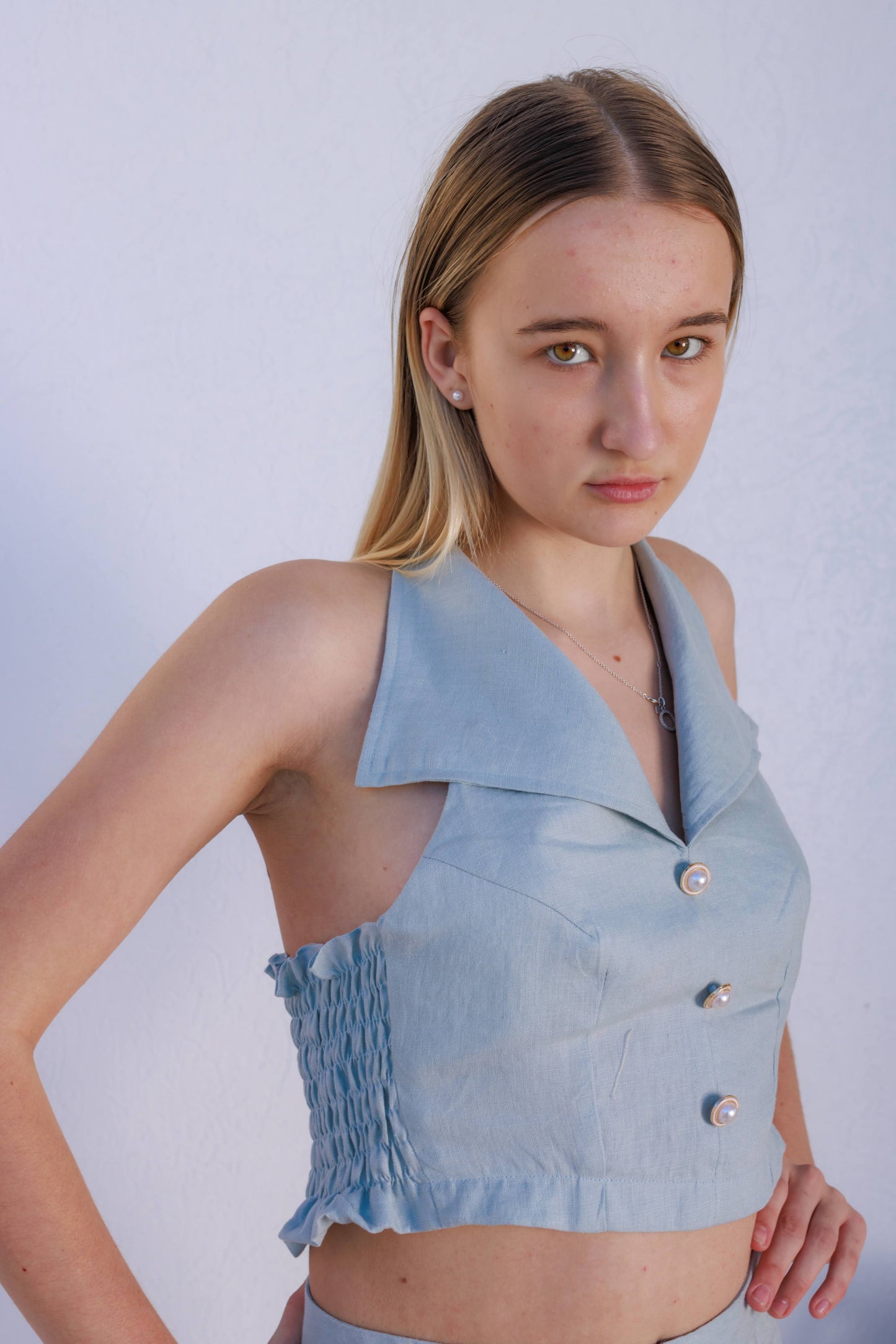 Ivy Halter Neck Top - Sky Blue