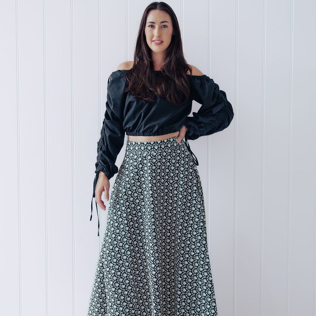 Lara Skirt - Black White Pandanus print