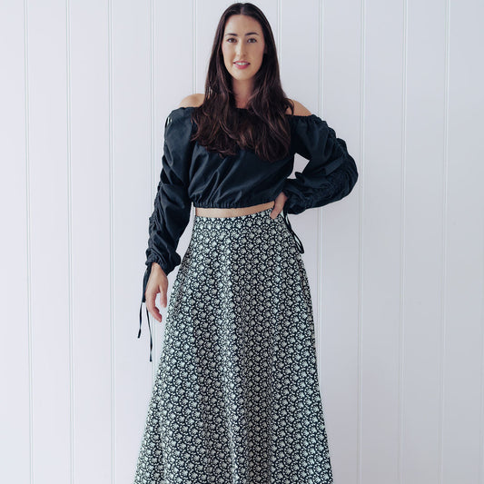 Lara Skirt - Black White Pandanus print