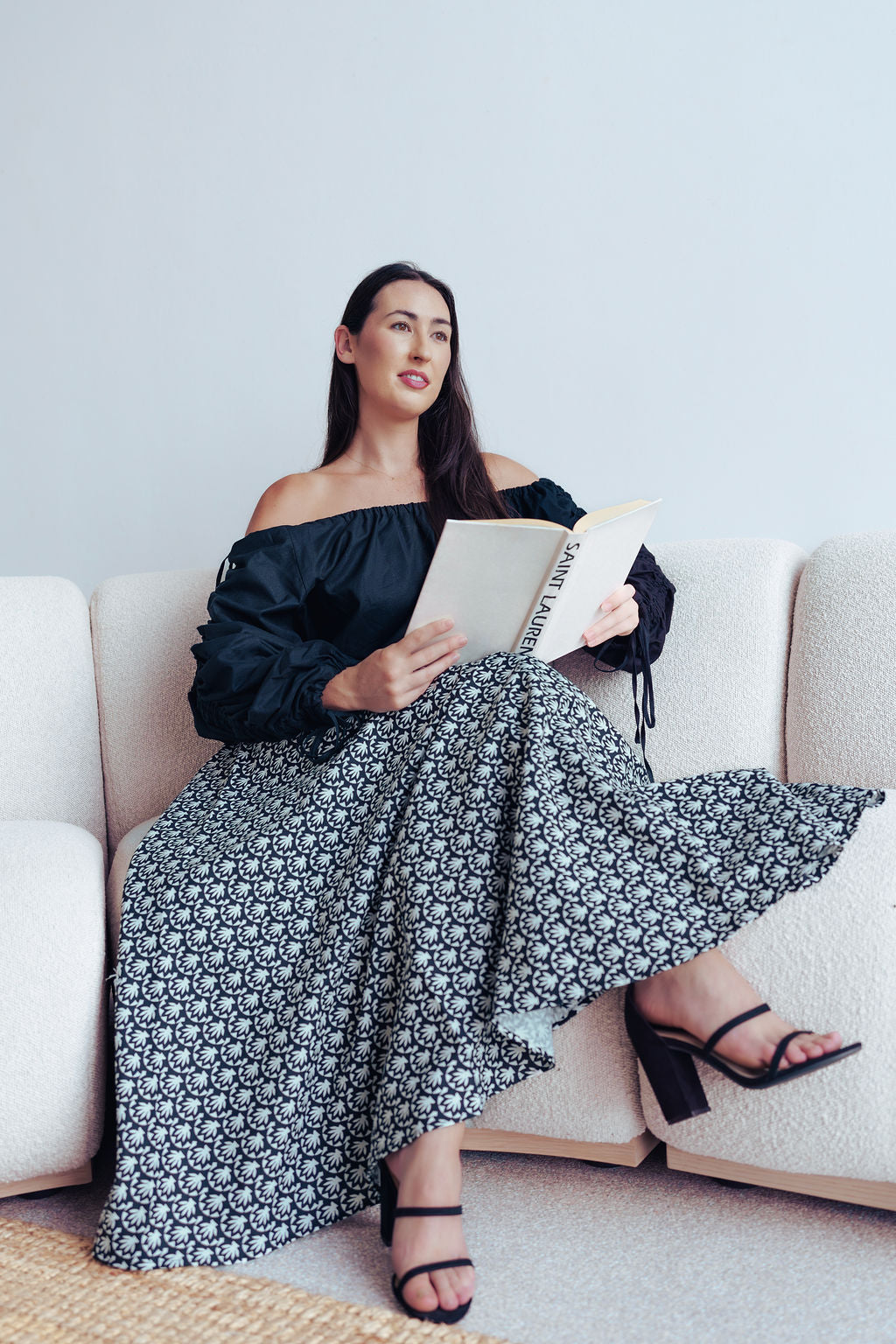 Lara Skirt - Black White Pandanus print