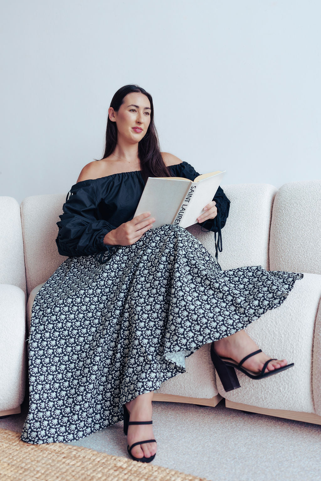 Lara Skirt - Black White Pandanus print