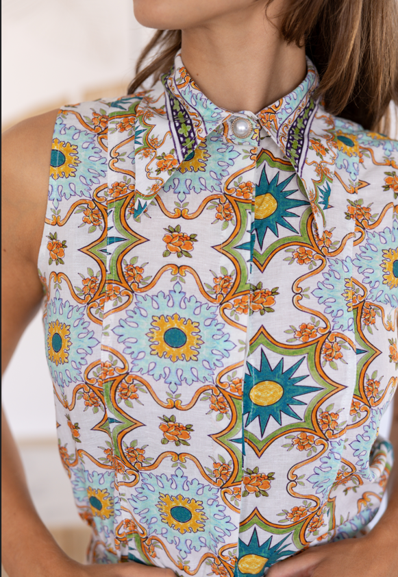 Teneriffe Sleeveless Shirt - Eumundi Print