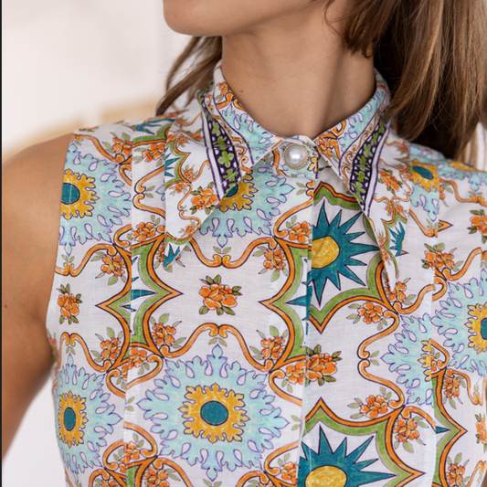 Teneriffe Sleeveless Shirt - Eumundi Print