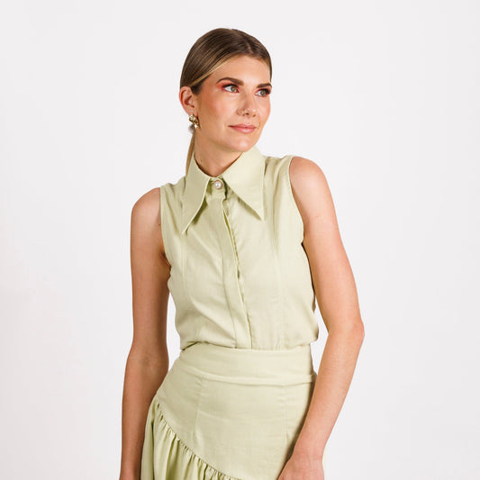 Teneriffe Sleeveless Shirt - Pistachio