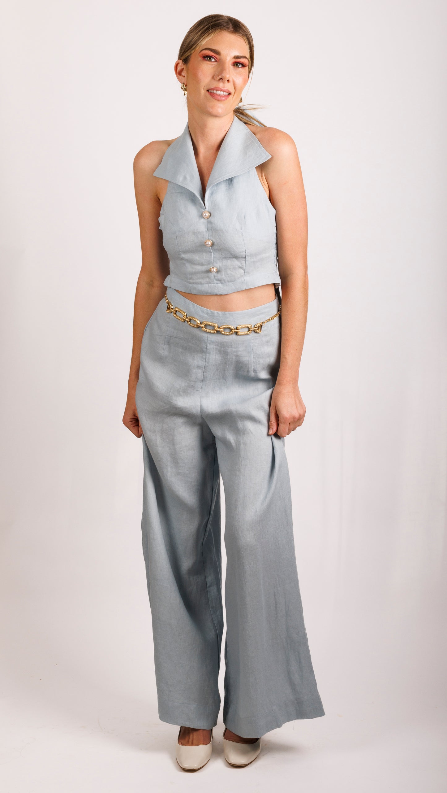 Carlie Wide Leg Pant - Sky Blue