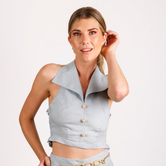 Ivy Halter Neck Top - Sky Blue