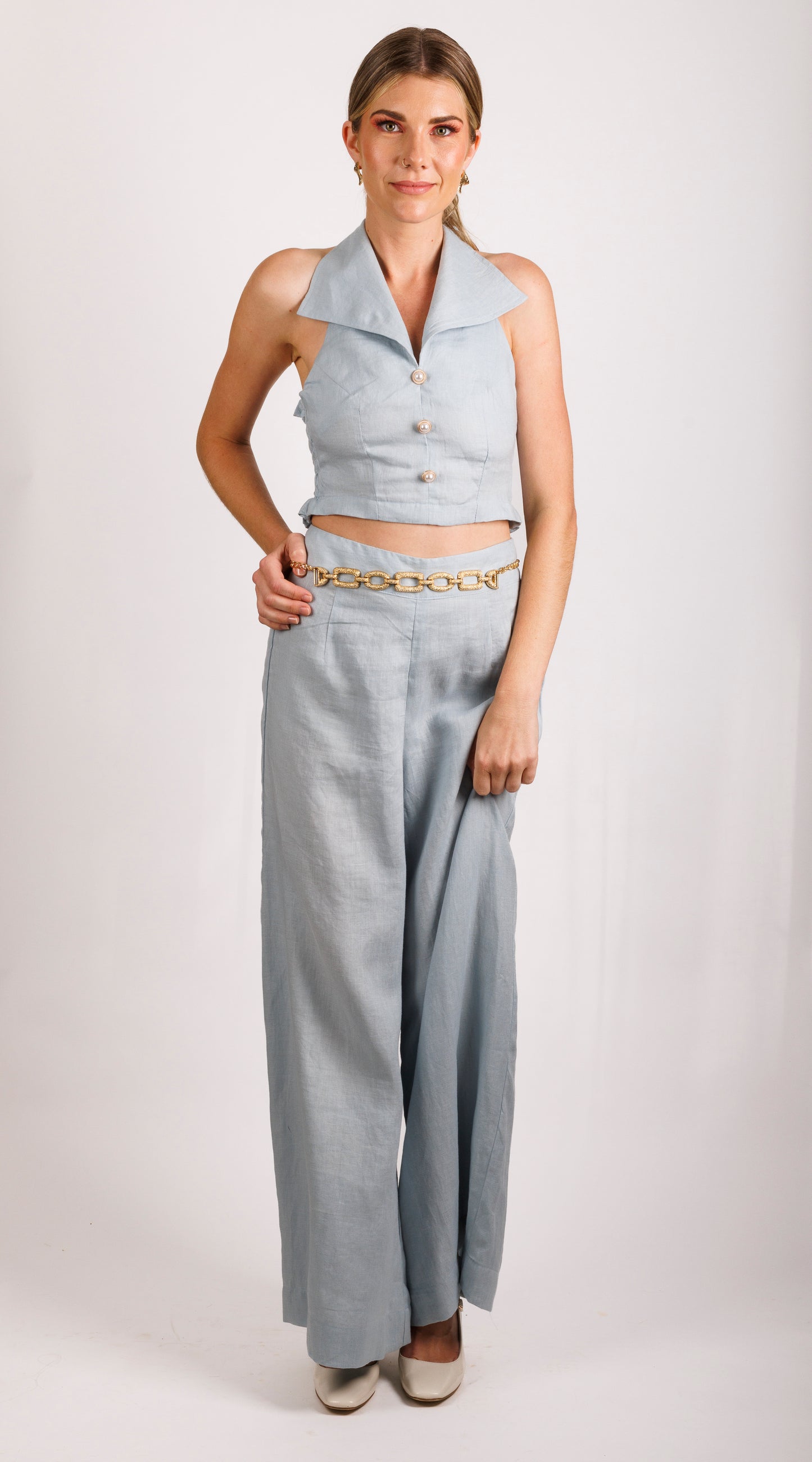 Carlie Wide Leg Pant - Sky Blue