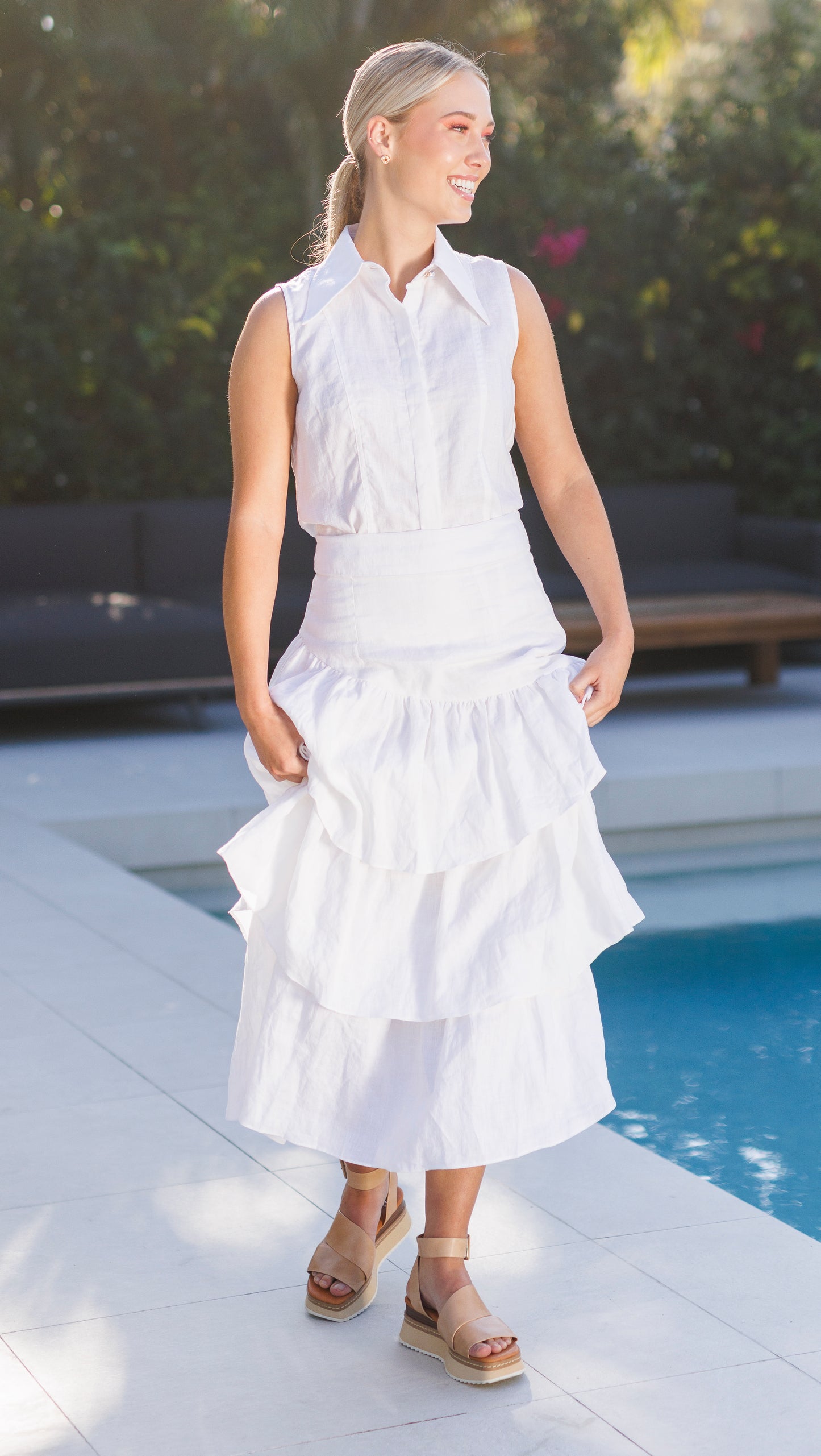 Joanie Tiered Maxi Skirt - White