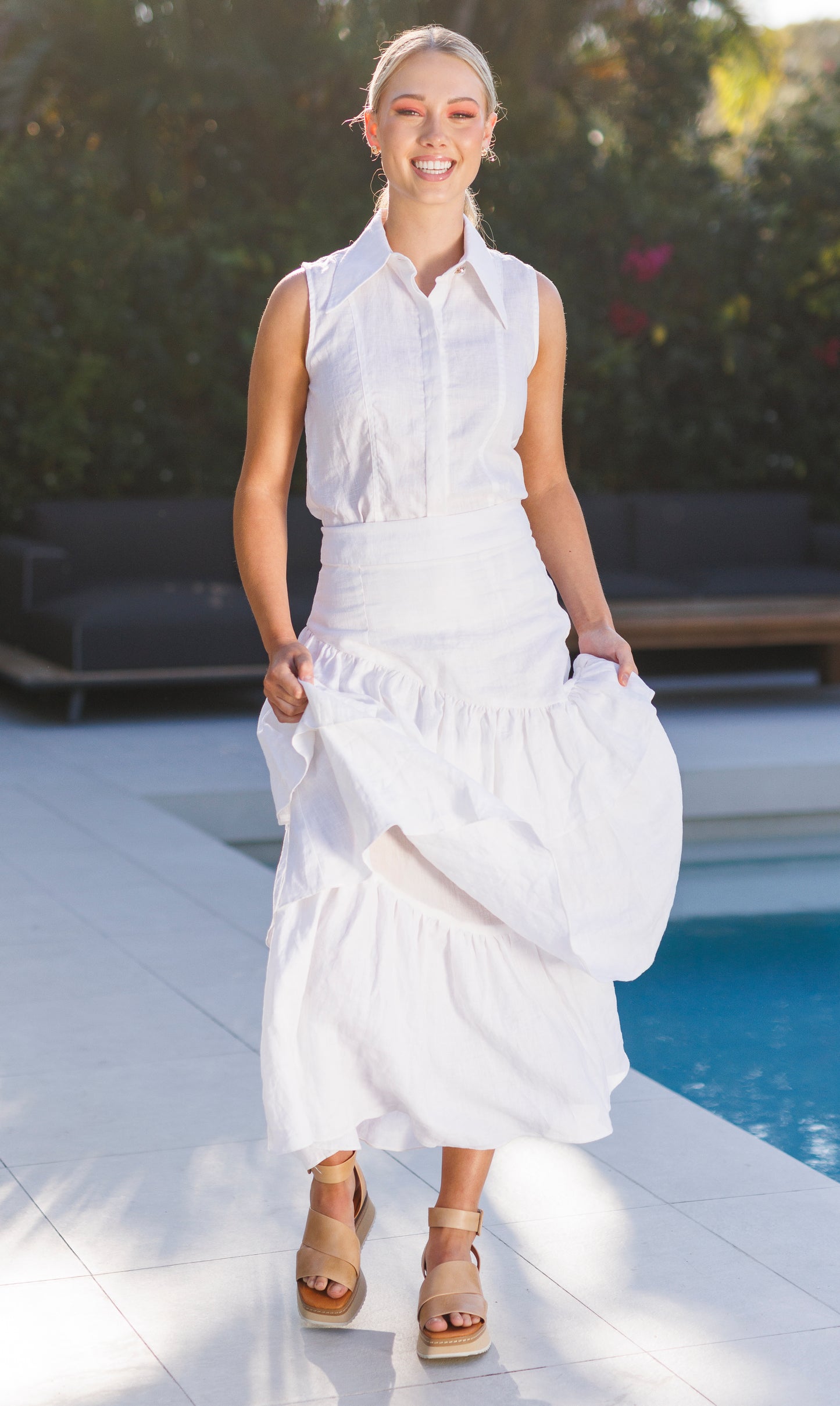 Joanie Tiered Maxi Skirt - White