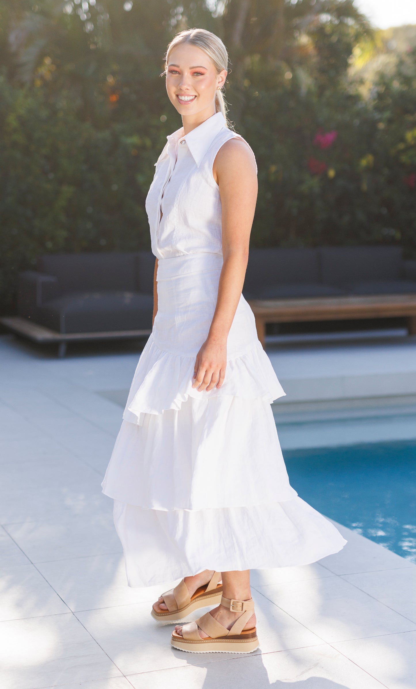 Joanie Tiered Maxi Skirt - White