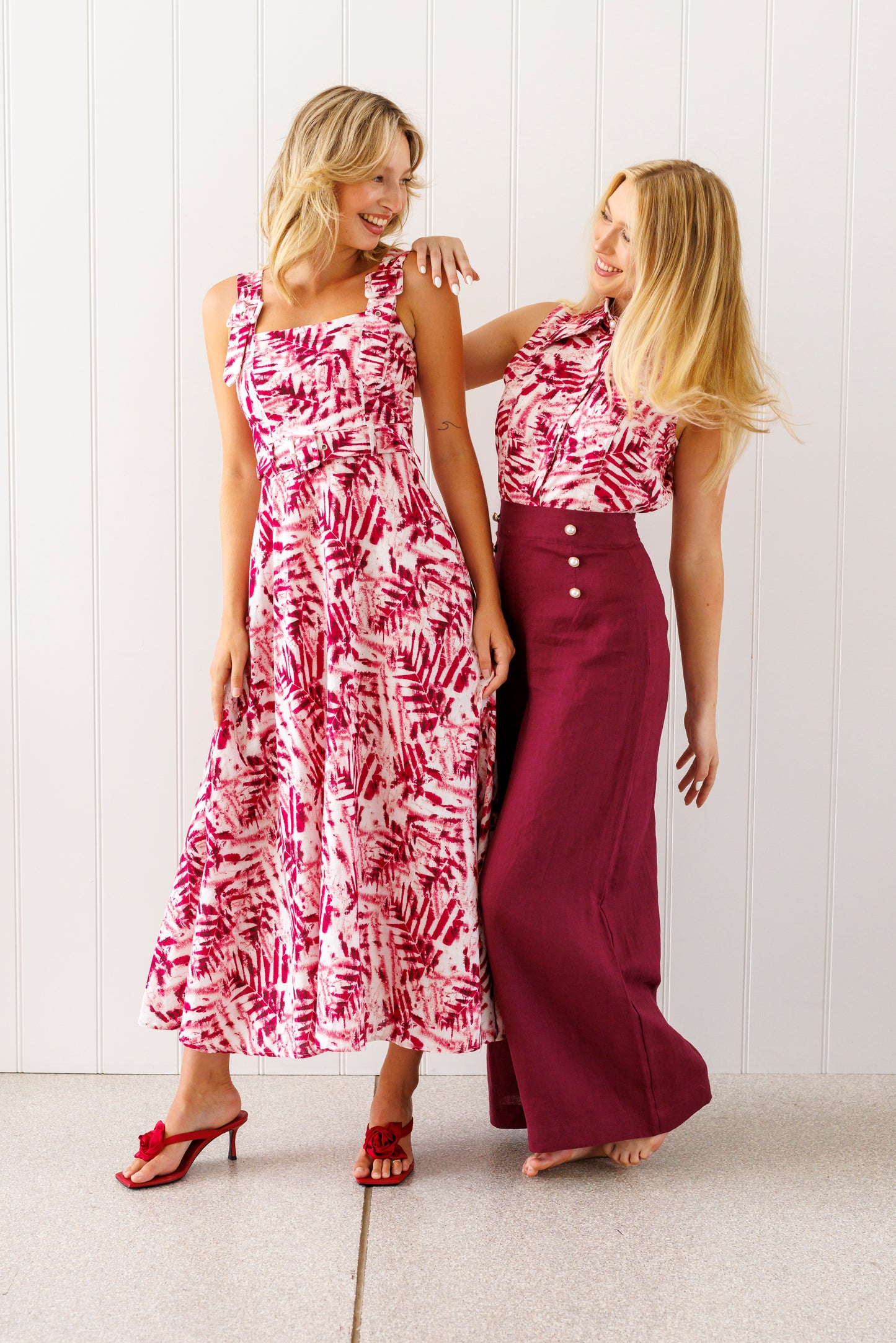 Teneriffe Sleeveless Shirt - Pink Cordyline print