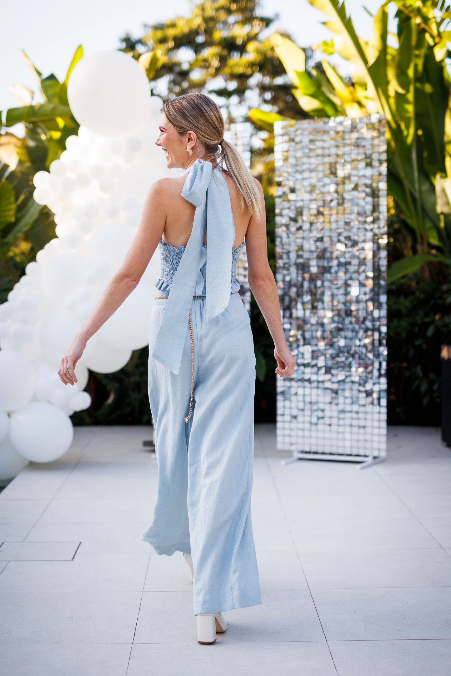 Carlie Wide Leg Pant - Sky Blue