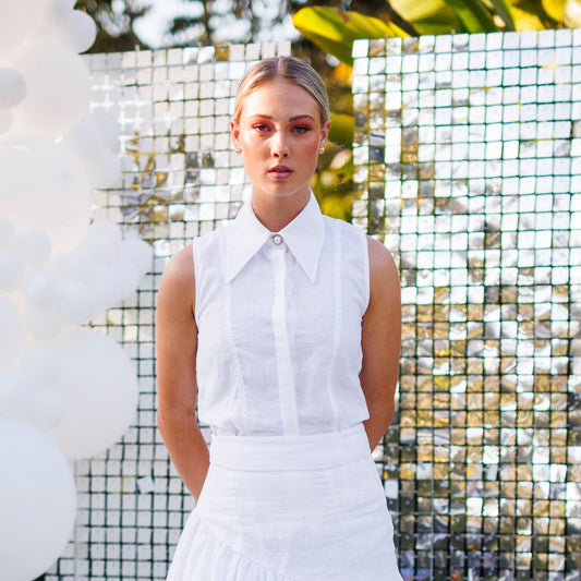 Teneriffe Sleeveless Shirt - White