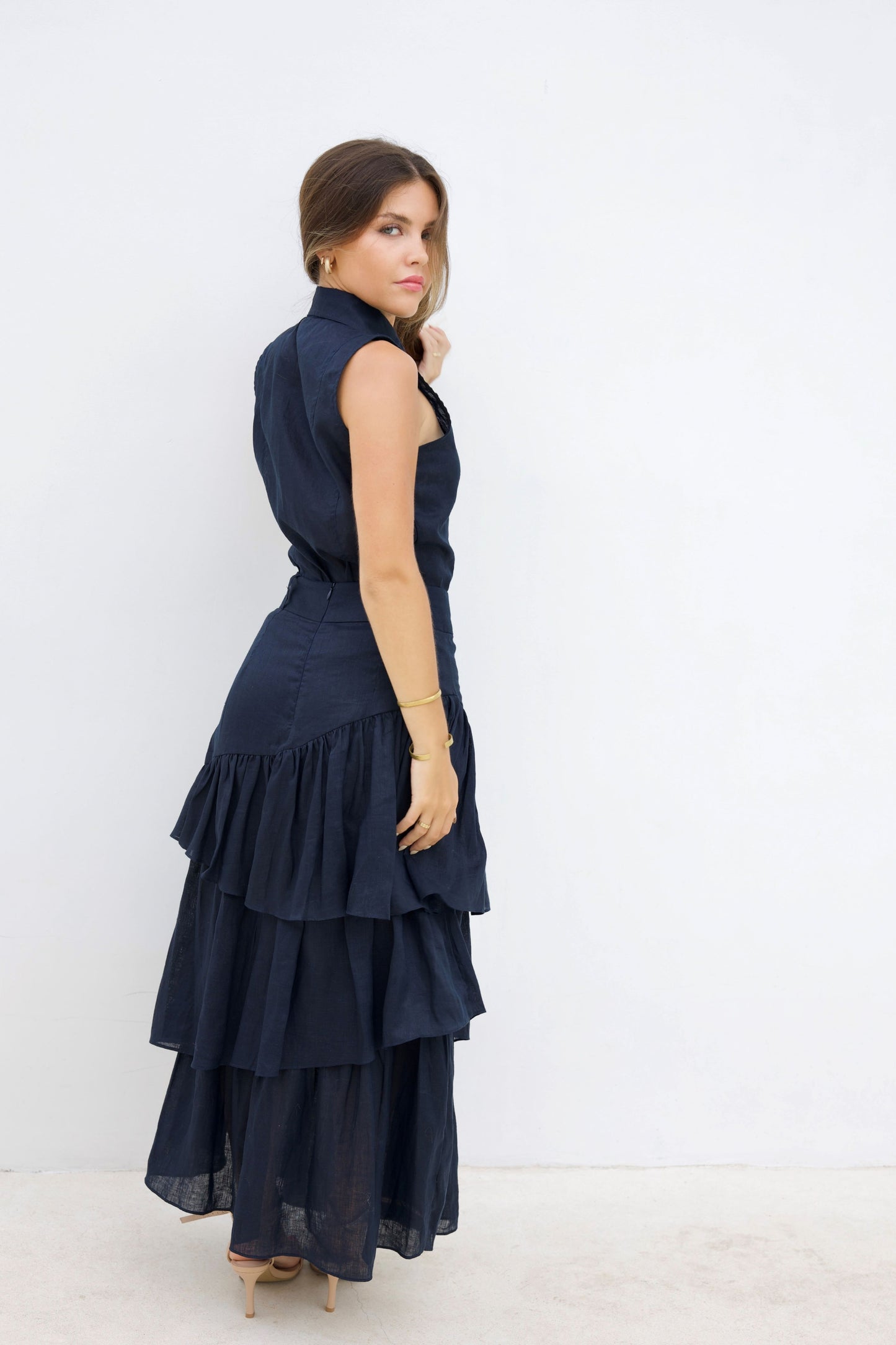 Joanie Tiered Maxi Skirt - Ink Navy Blue