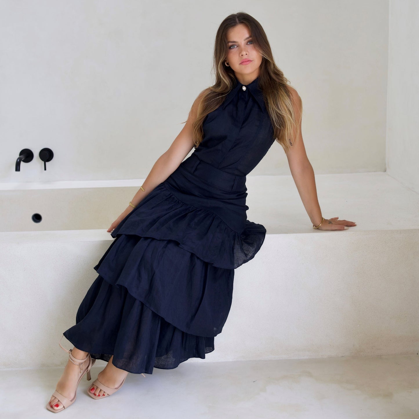 Joanie Tiered Maxi Skirt - Ink Navy Blue