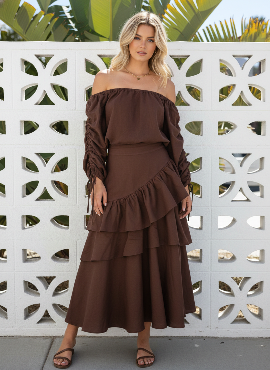 Joanie Tiered Maxi Skirt - Chocolate