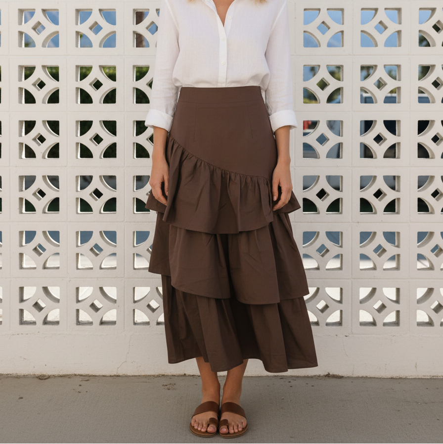 Joanie Tiered Maxi Skirt - Chocolate
