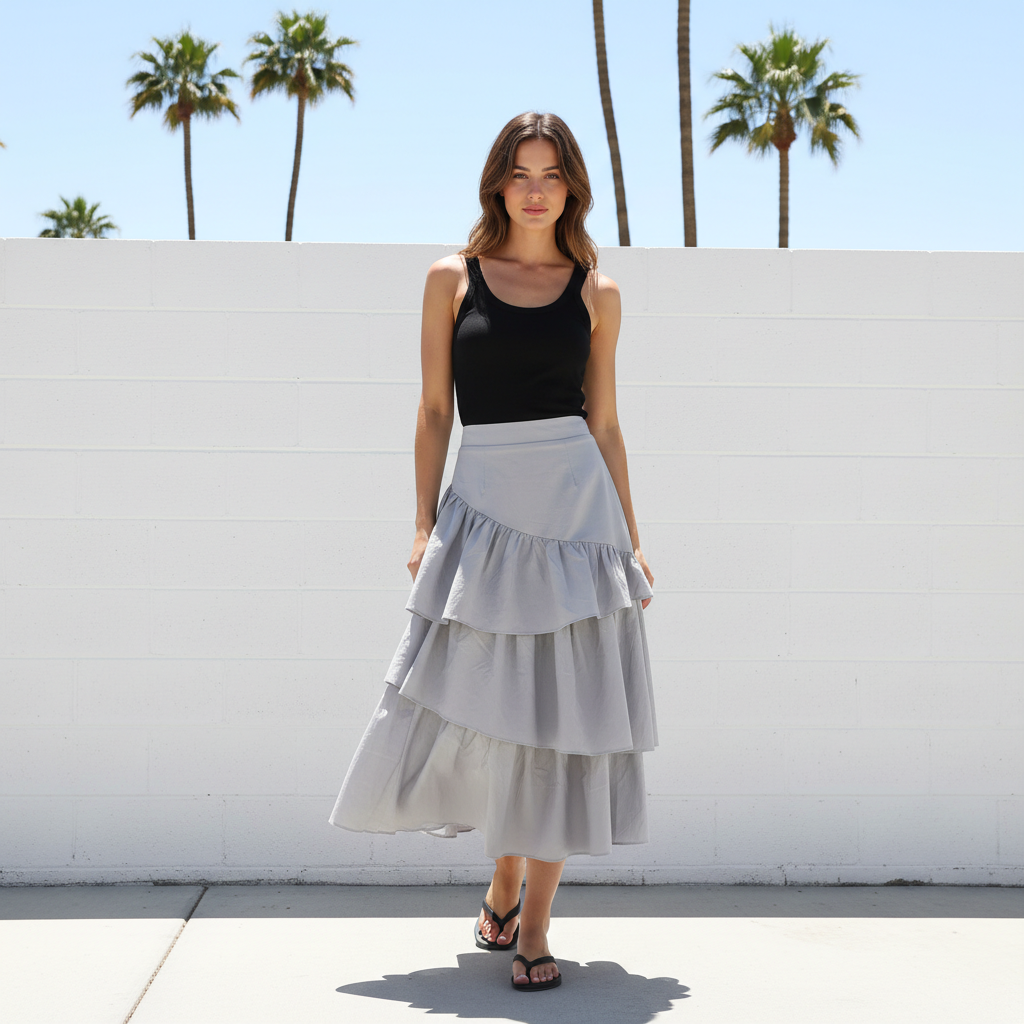 Joanie Tiered Maxi Skirt - Dusk Grey