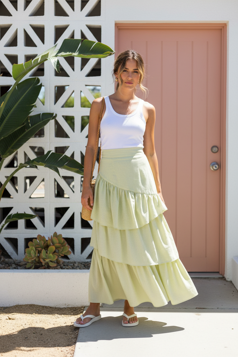 Joanie Tiered Maxi Skirt - Pistachio